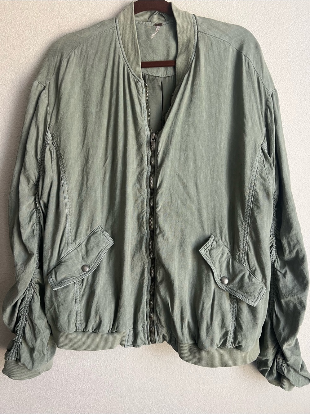 Free People Light Olive Bomber Jacket